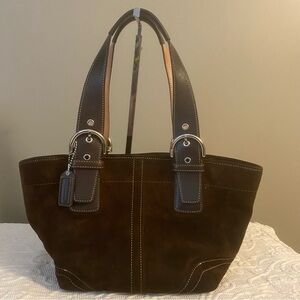 Vintage Coach 9522 Soho Chocolate Brown Suede Tote Shoulder Handbag Satchel